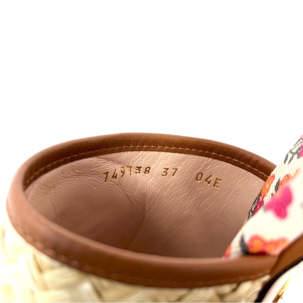 Gucci Mabel Interlocking GG Logo Raffia Sandals Slides Mules Heels Brown 37 7 - Picture 9 of 12